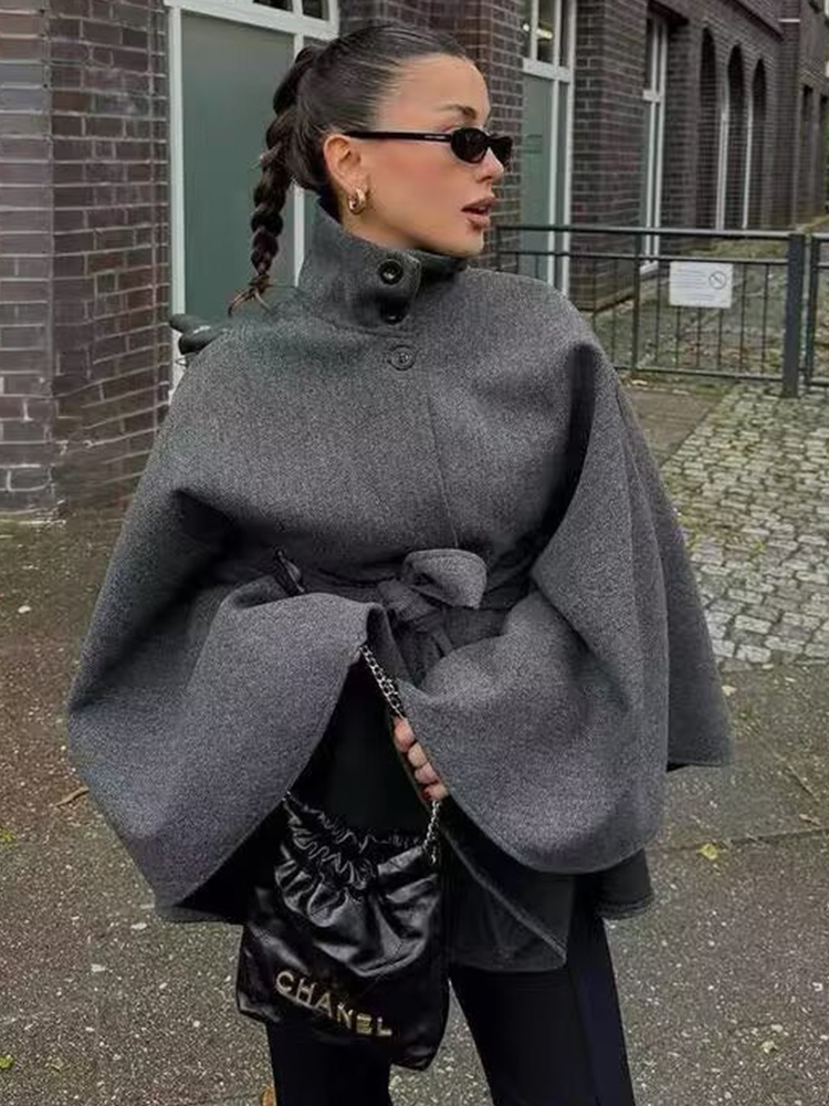Wool Coat Peacoat - เสื้อโค้ทผ้าขนสัตว์สำหรับผู้หญิง TFMLN พร้อมเข็มขัด คอลเลคชั่นฤดูใบไม้ร่วง 2026 คอตั้ง