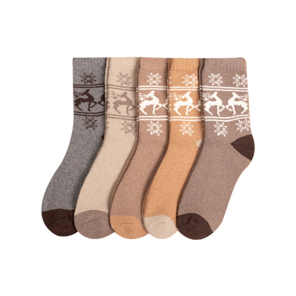 Thermal Sock Wool - ถุงเท้าขนแกะกันหนาว 5 คู่ ถุงเท้าขนแกะหนาพิเศษสำหรับฤดูหนาว ถุงเท้าขนแกะเทอร์รี่สำหรับเดินป่า ท่องเที่ยว