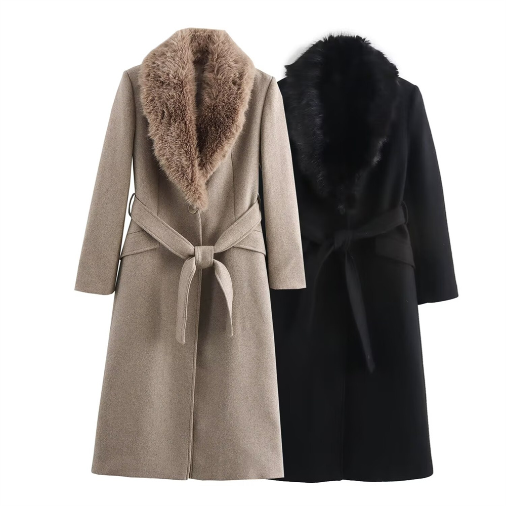 Wool Coat Peacoat - เสื้อโค้ทผู้หญิง ปกขนสัตว์อุ่น ปกพับได้ มีกระเป๋า ตกแต่งกระดุม สำหรับฤดูใบไม้ร่วง/ฤดูหนาว