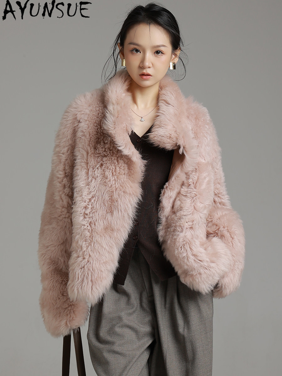 Wool Coat Peacoat - AYUNSUE เสื้อโค้ทขนแกะทัสคานีธรรมชาติเสื้อผ้าฤดูหนาวทรงหลวมเสื้อหนังแท้ผู้หญิงแฟชั่นเสื้อโค้ทสตรีอาบริโก มูเฮร์