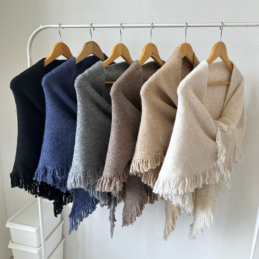 Shawl Wrap Winter - คุณภาพสูงฤดูหนาวผ้าคลุมไหล่สามเหลี่ยมถักหนาผ้าคลุมไหล่อเนกประสงค์พู่เย็นผ้าห่มผ้าพันคอสําหรับสตรี