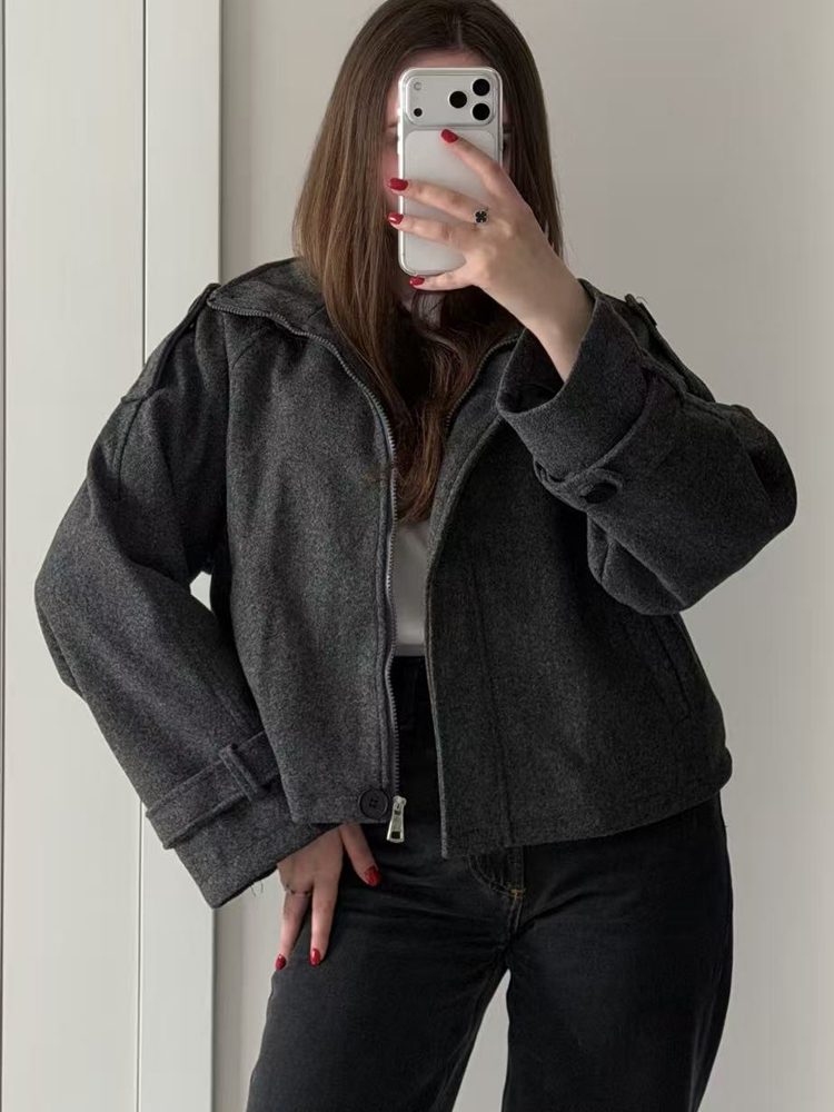 เสื้อโค้ทขนสัตว์คอตั้งทรงหลวมส - Wool Coat Peacoat บทวิจารณ์และราคา
